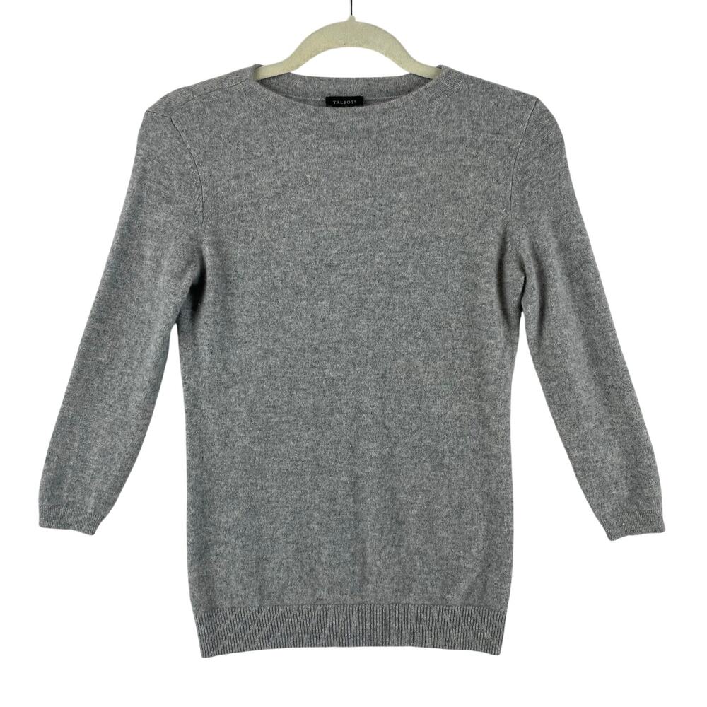 Talbots WMNS Audrey 100% Cashmere Sweater SZ XS Gray Heather Crewneck 3/4 Sleeve